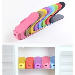 6pcs / 2pcs Double Shoe Rack Ej justerbar Slipper Organizer Range Skor Hållare Storage Stand Space Saver Plasthylla 210609