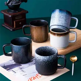 Midoshark vintage keramik kaffe muggar 300ml sesam glaserade koppar med handtag hem drinkware 210804
