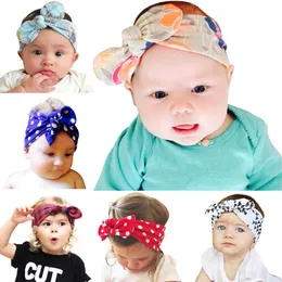 INS Baby Headbands Floral Cotton Headwear Girls Kids Turban Twist Knot Ear Print Dot Grid Bands Children Hair Accessories
