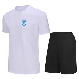 AJ Auxerre Erkekler Çocuklar Boş Zaman Takipleri Jersey hızlı kuru Kısa Kollu Açık Hava Spor Gömlek