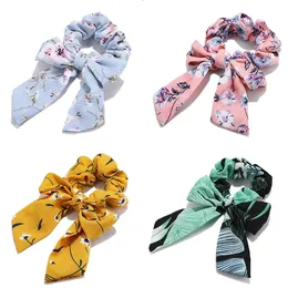 Sweet Print Flower Bowknot Hair Ribbon Fashion Leaf Elastic Hair Rope For Women Trendy Ponytail Holder Headwear Hair Accessories