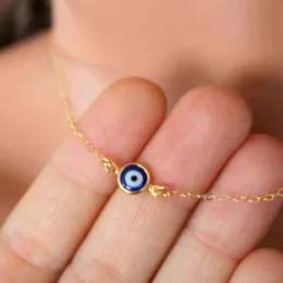 Simple Evil Eye Thin Pendant Women Jewelry Necklace Turkish Lucky Fashion Gold Color Choker Chain Female Daily Christmas Gifts G1206