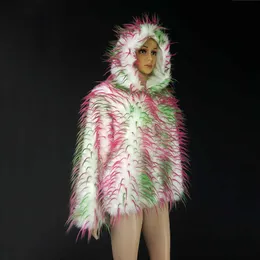 Creative tie dyed colorful imitation fur fried coat women's British Heavy metal high profile mink wear 211207