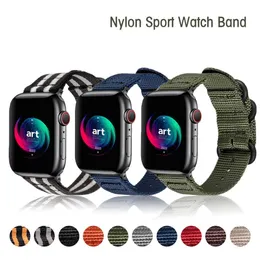 Moda Sport Nylon Paski Band Do Zegarek Apple 7 41mm 45mm 42mm 40mm 38 mm 44mm Tkaniny Tkaniny Wojskowe Armia Green Watchband Fit Iwatch Series 6 SE 5 4 3 2 1