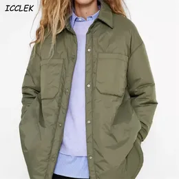 ZA Damskie Koszule Kurtki Cienkie Parka Oversize Koszula Płaszcze Femme Armygreen Odzież Odzieży BF Z Długim Rękawem Khaki Coat TRF 210913