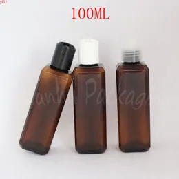 100 ml braune quadratische Plastikflaschen mit Scheibenoberkappe, 100cc Shampoo / Lotion Verpackung Flasche leerer kosmetischer ContainerHoher Menge