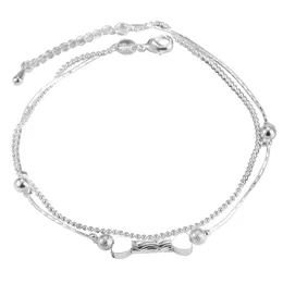 Mode sommar sexig 925 silver dubbel hjärta form anklet för kvinnor hänge kedja ankel armband fot smycken