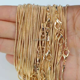 10pcs/lot KC Gold Color 1.2mm Snake Chain Necklaces for Women 16" 18" 20" 24" Fashion Jewelry Necklace Chains
