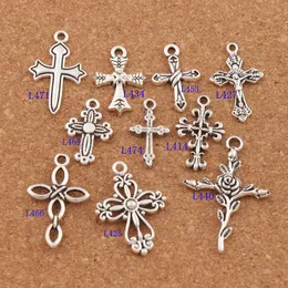 100 Sztuk / partia Cross Jezus Lobster Pazur Zapięcie Charm Koraliki Tybetański Silver Floating Fit Bransoletka Ustalenia Biżuterii Komponenty CM28