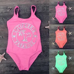 7-14Years 2021 Multicolor Children Barnbarn Flickor Beach Sommar One-Piece Badkläder Baddräkt Bikini Kläder Vestido Baño Niña M4