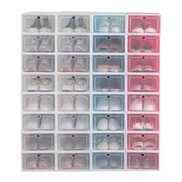 12ピース靴箱セット多色折り畳み式貯蔵プラスチッククリアホームオーガナイザーシューズラックスタックディスプレイストレージオーガナイザーシングルボックスX0703