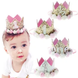 Party Hats Flower Crown Born Headband Gold Birthday Tiara For Kids Headwear Hair Bands Accessories Gift