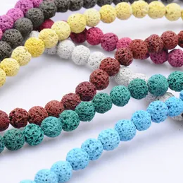 Pedra Natural Lava Vulcânico Beads Colorido Preto Rodada Rocha Lava Livre Beads 8mm para DIY Colar Bracelete Jóias Fazendo