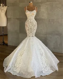 Lace Mermaid Full 2021 Wedding Gowns for Arabic Spaghetti Straps Sweep Train Plus Size Bridal Party Dresses Robe De Marriage