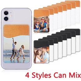 Sublimation Card Holder Favor PU Leather Mobile Phone Back Sticker with Adhesive White Blank Money Pocket Credit Cards Covers Christmas Gift