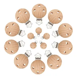 Mabochewing 50st 30mm Round Hard Beech Wood Clips Baby Tanding Pacifier Dummy Chain Holder Infant Mobil Clip Making 211106