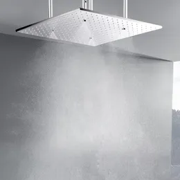 Chrom polierter Duschkopf, 50 x 50 cm, LED, 3 Farbtemperaturwechsel, Badezimmer-Regenzerstäubungsdusche, verstellbare Halterung