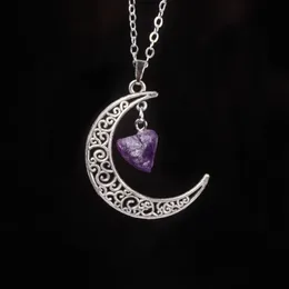 Irregular Natural Original Stone Crystal Quartz Style Moon Shape Pendant Necklaces With 18inch Link Chain For Women Men Girl Jewelry