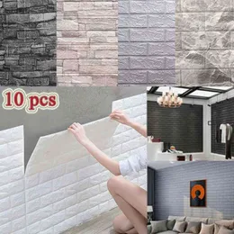10 Pcs 3D Self-Adhesive Panel Wall Stickers Waterproof Foam Tile Living Room TV Background Protection Baby Wallpaper 38*35cm 210705