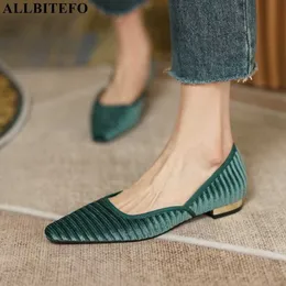 ALLBITEFO arrive flock thick heels casual women shoes high quality low-heeled comfortable autumn office ladies shoes 210611
