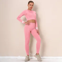 Herrbyxor yoga outfit kvinnor sätter sportdräkt 2 stycken gymkläder sömlösa leggings sport skörd topp fitness kvinnlig träning tights-2xl