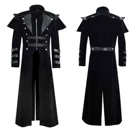 Men Gothic Long Sleeve Coat Court Banquet Coat Full Length Split Zipper Windbreaker Holiday Party Vintage Trench 211106