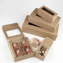 Owiń prezent 10 sztuk 2 Rozmiar DIY Paper Box Z Okno Kraft Karton Cake Macaroon Packaging Box13.5 * 13.5 * 5 cm /21.5*13.5*5cm