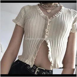 T-Shirt Tops & Tees Womens Clothing Apparel Drop Delivery 2021 Summer Women Harajuku Knitted Ruffles Crop Top Sexy Street Wear Femme Short Sl