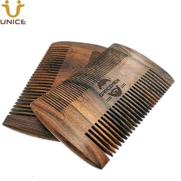 Premium dubbla sidor trä kam för skägg hår moq 100 st anpassade logotyp chacate preto trä bred fin tand dubbel action