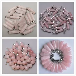 Naturalny kamień kropla wody sześciokątny pryzmat różowy różowy kwarcowy leczniczy wisiorki Charms DIY Necklae Biżuteria Akcesoria