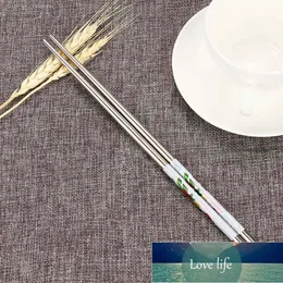 Ny 1 par rostfritt stål ätpinnar längd vit blomma patters matpinnar bärbara återanvändbara ätpinnar kinesiska 23 cm 819 fabrikspris expert design kvalitet