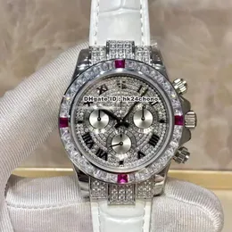 ラグジュアリーウォッチ116599 4ru 40mmスチールダイヤモンドETA7750自動クロノグラフメンズウォッチサファイアパヴェダイヤモンドダイヤルレザーストラップゲント腕時計