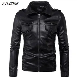 Mäns Fur Faux Ailooge Storlek M-5XL Hat Avtagbar Män Motorcykel Svart PU Läder Coat Hooded Slim Fit Jackor Coats