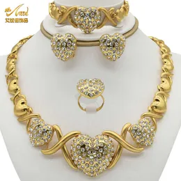 الهندي العروس القلب xoxo مجموعات مجوهرات الذهب قلادة خواتم سوار القرط مجموعة للنساء دبي حزب الزفاف مجوهرات العصرية H1022