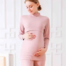 Maternity Pajama Set Gravida Kvinnor Underkläder Amning Sova Lounge Nursing Pajama 210918