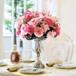 花瓶審美的な花瓶センターテーブルサポートヴィンテージマリオージクリスタルヨーロッパのバスルームの植物鍋小さな銀セットJarronesの家の装飾HP50