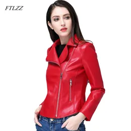 Jaqueta de couro falso primavera outono mulheres casacos magro macio pu moto vermelho outwear 210423