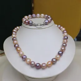 Kolczyki Naszyjnik Zwykła Wspaniała 12-14 mm Naturalny wielokolorowy barokowy barokowy Keshi Pearl Bransoletka Zestaw biżuterii dla kobiet uroczych prezentów