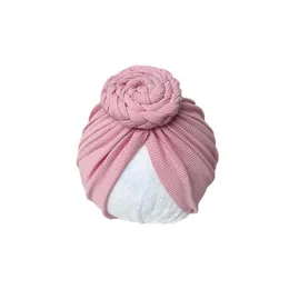 A898 Europa Spädbarn Baby Hat Flower Knot Headwear Child Småbarn Solid Färg Bomull Mössor Turban Hattar Barn Hårtillbehör