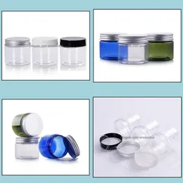 Packing Bottles Office School Business Industrial 50g 50 ml Plast Container Jar Klar Blå Grön Färg med Svart Aluminium Cap Kosmetisk C