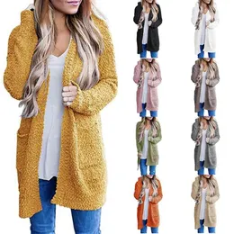 Fleece Cardigans Kvinnor Tjocka Vinter Tröjor Kvinna Lösa Soft Cardigans Stickade Outwear Jumpers Beskuren Cardigan Trui 210604