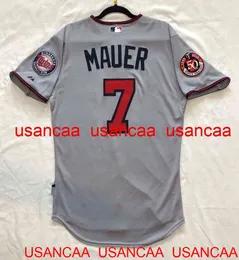 스티치 #7 Joe Mauer Grey Jersey STORKBACK JERSEYS 남자 여자 청소년 야구 XS-5XL 6XL