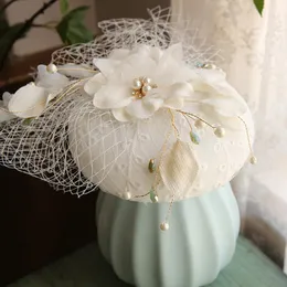 Retro fascinator hatt hår smycken kvinnor blomma ansikte slöja huvudbonad bröllop brud damer headwear clip stingy brim hattar