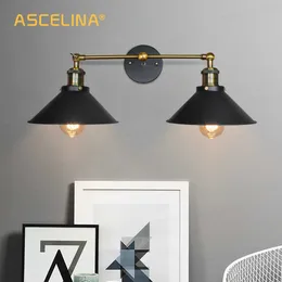 Ascena Vintage Lampa Ścienna Loft E27 Podwójna głowa kinkiet Światła Światła Żelazo Dekoracje Przemysłowe Oświetlenie wewnętrzne do nocnego salonu 210724