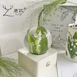 Decorative Objects Lily of The Valley Night Lamp Preserved Flower Crystal Ball Touch Light In Bedroom Wedding Christmas Valentine's Day Thanksgiving
