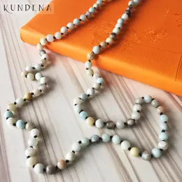 30" 32" 36"40"42" 60"72" Long Knotted Necklace Healing Bead Mala Necklaces 8mm Amazonite Yoga Chokers