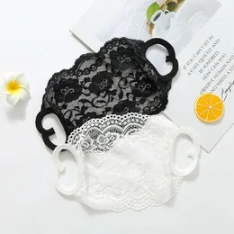 Women Embroidery Lace Face Mask Mouth Cover Fashion Comfortable Girl Black Party Masks Masque Black/white Boom2015