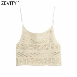 Frauen Mode Aushöhlen Häkeln Stricken Kurzer Sklingbluse Weibliche Patchwork Casual Sling Shirts Chic Crop Tops LS9223 210416