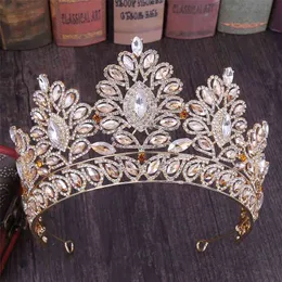 Duży Barok Kryształ Tiaras Korona Ślubna Dla Brides Kobiety Akcesoria do włosów Headpieces Princess Pageant Couronne Mariage Forseven 210707