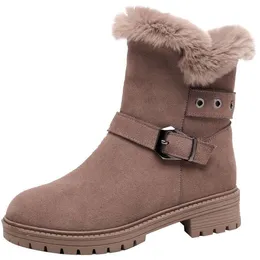 Winter rabbit hair frosted snow boots high quality outdoor comfort warm non-slip cotton shoes thick heel with fleece middle tube